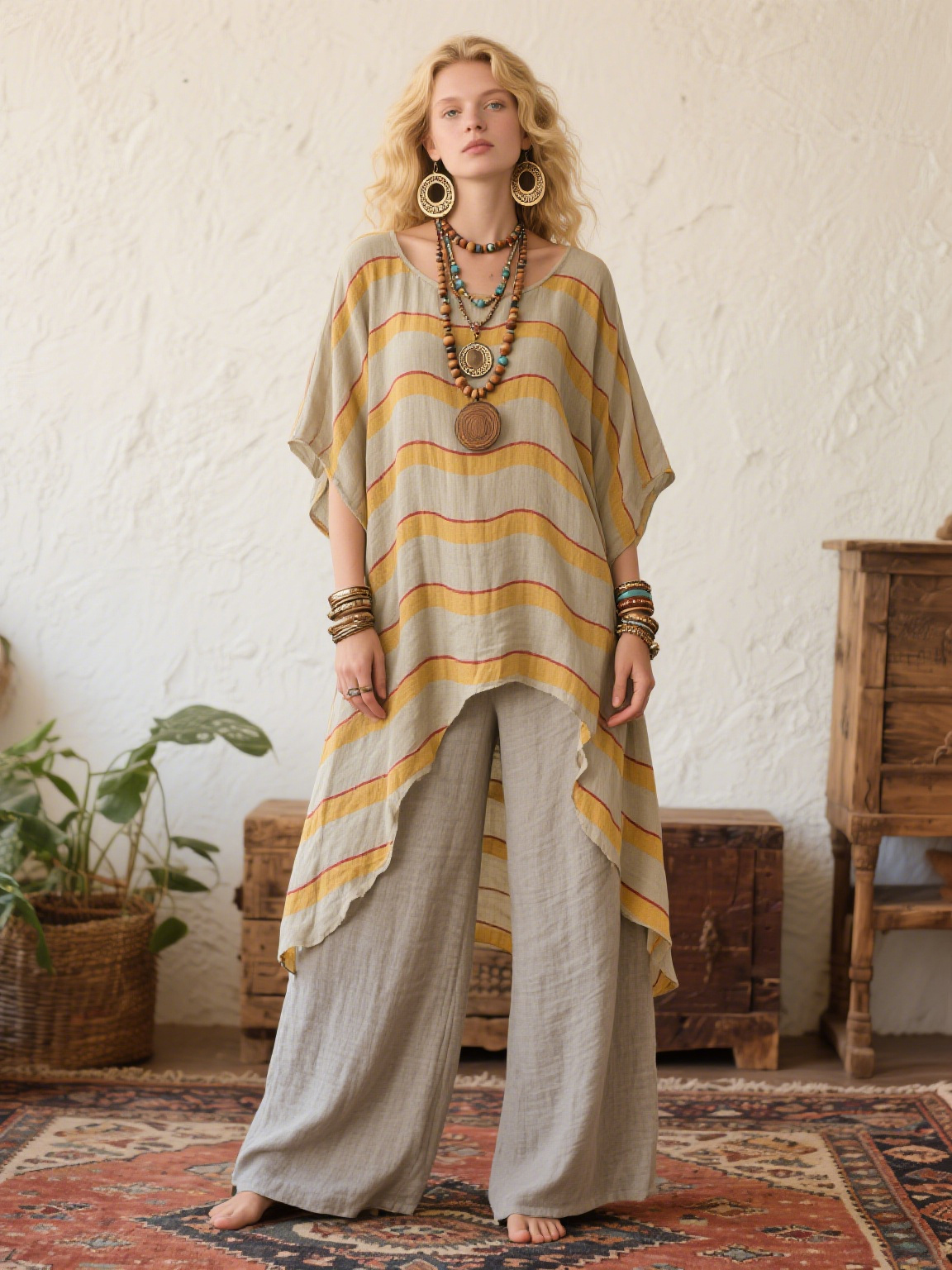 Yellow Stripes Creative Retro Style Loose Set