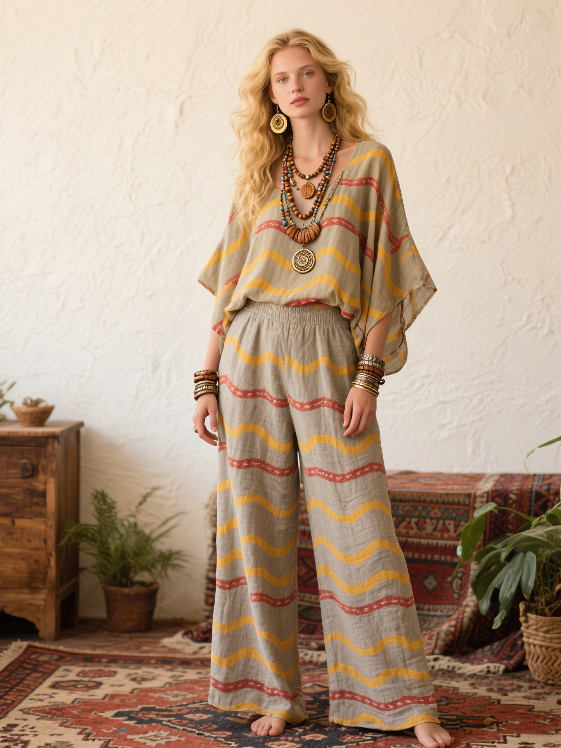 Yellow Red Stripes Creative Retro Style Loose Set