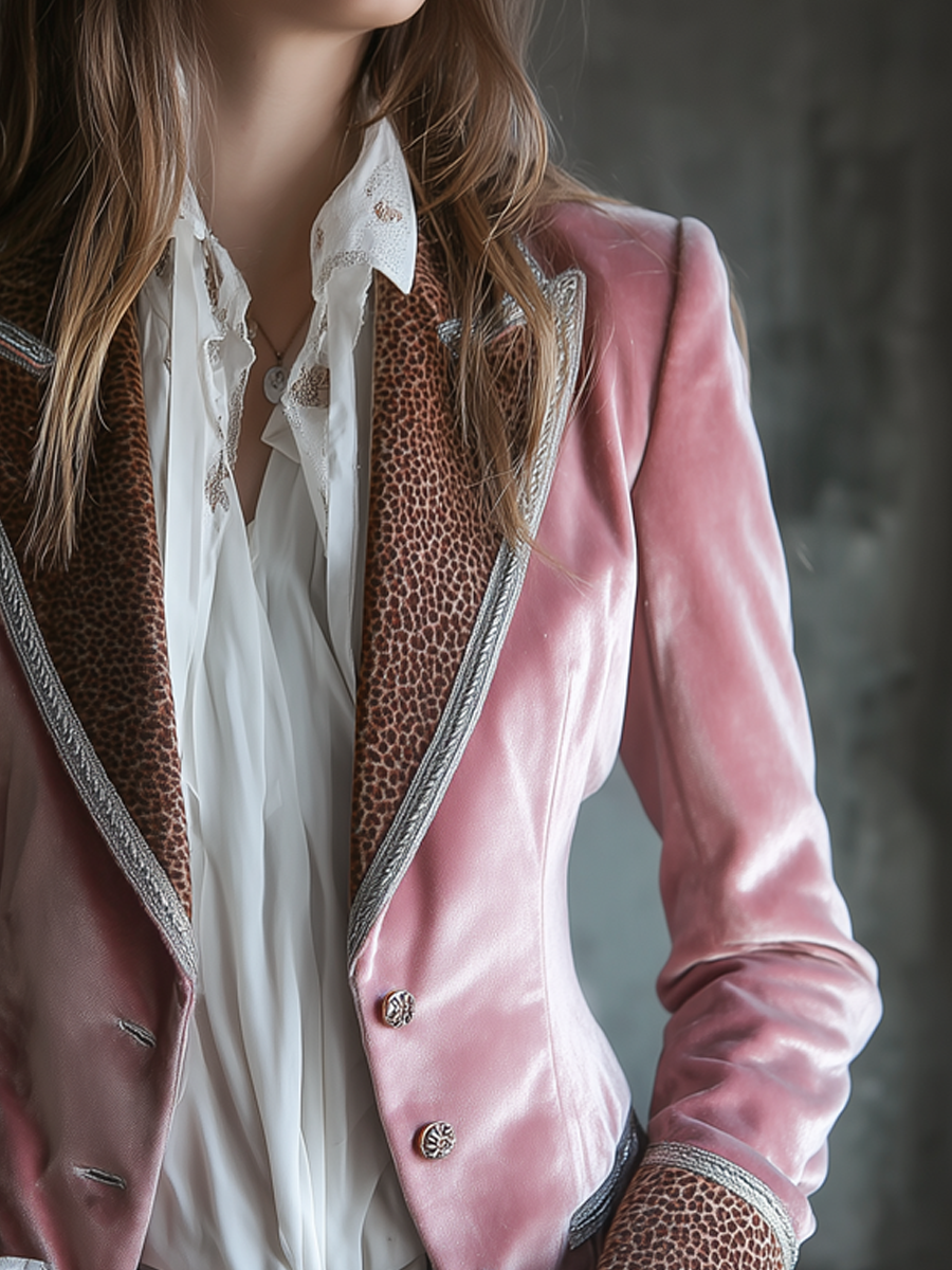 Vintage Eco-friendly Velvet Leopard Collar Jacket