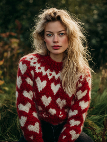 Women's Valentine's Day Heart Pattern Knitted Cardigan