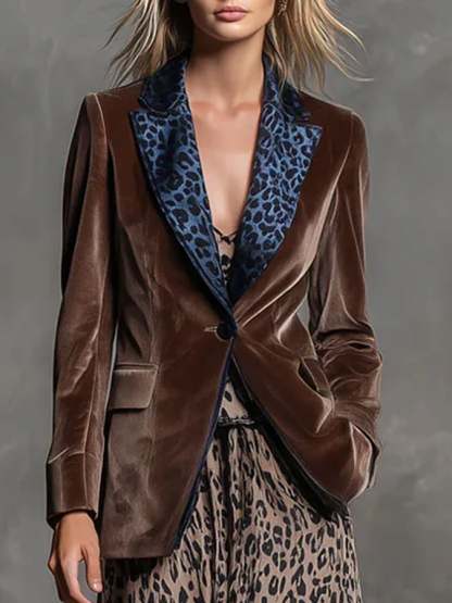 Women's Elegant Western Leopard Velvet Blazer