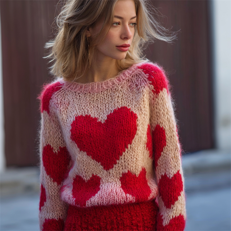 Valentine's Day Hearts Gradient Cozy Knit Sweater