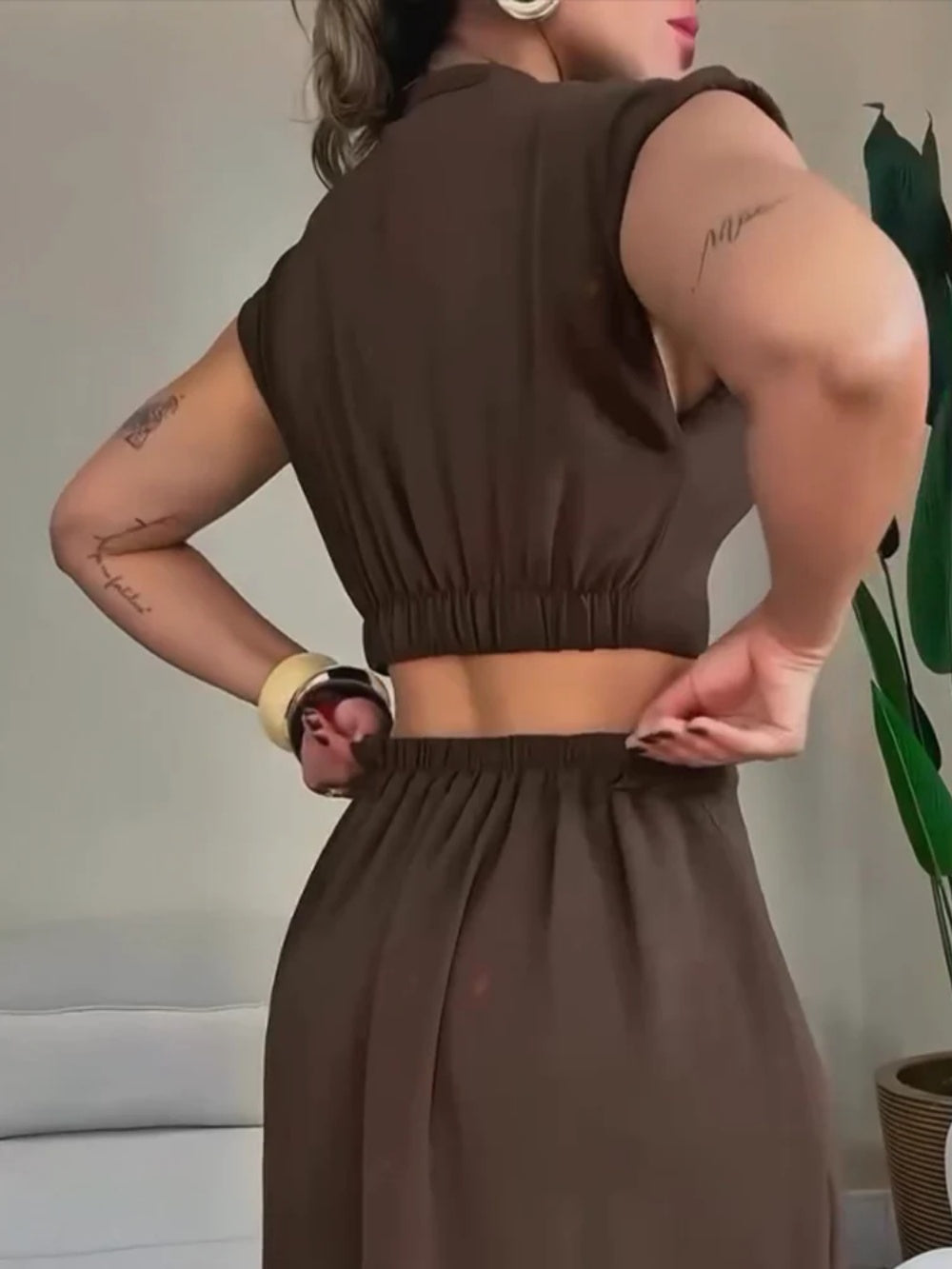 Split Waist Button Midi Dress