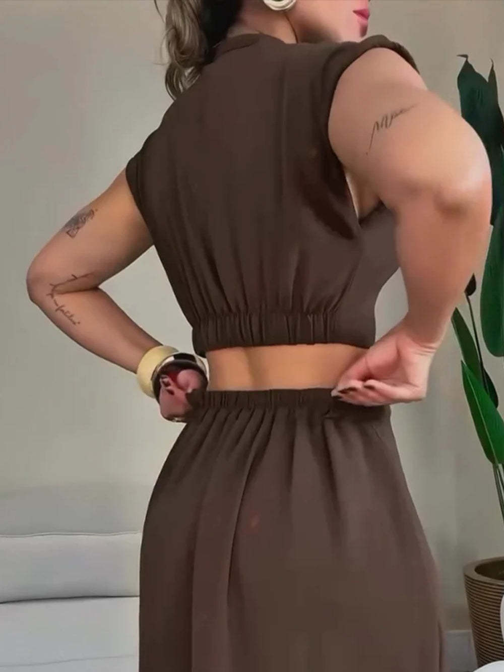 Split Waist Button Midi Dress