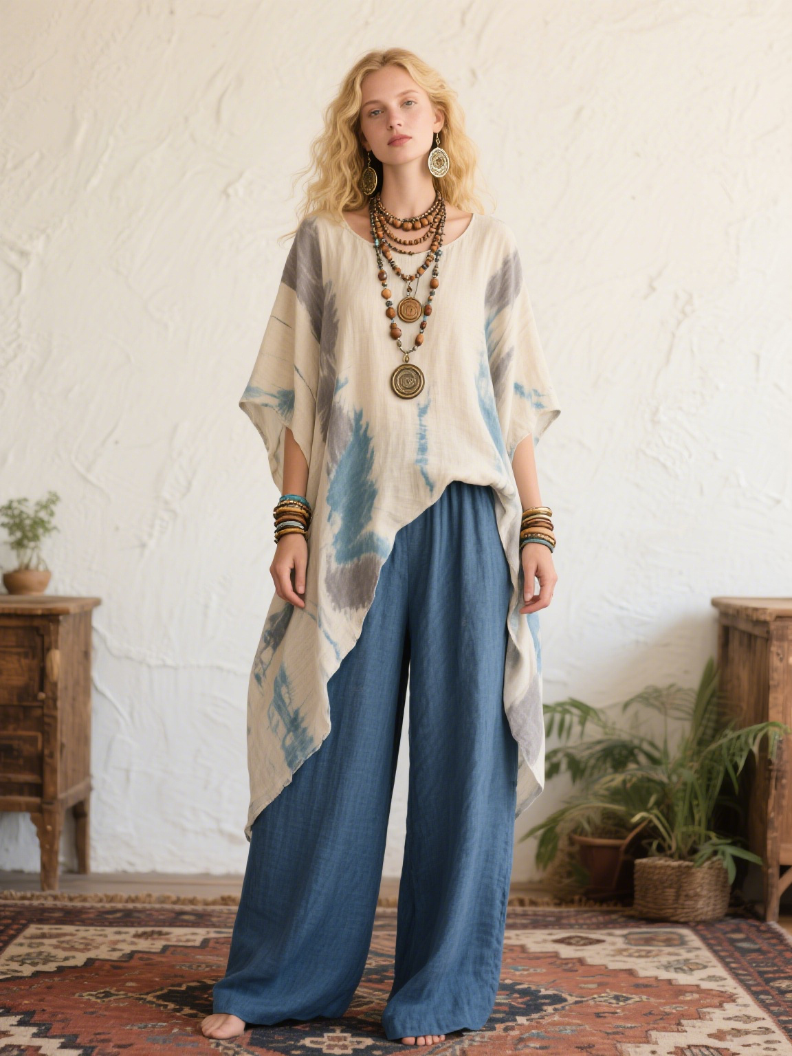 Blue Ice Dye Creative Retro Style Loose Set