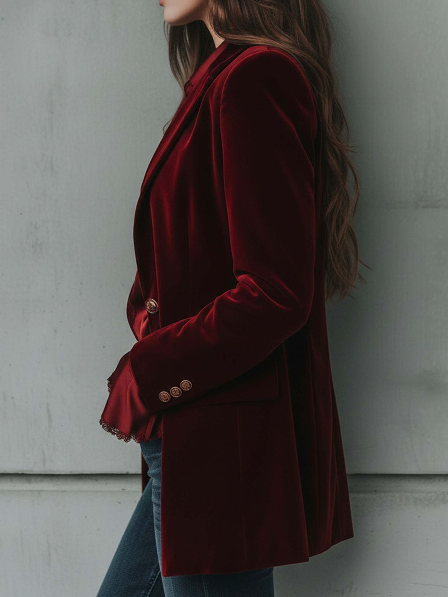 Vintage Longline Burgundy Velvet Blazer