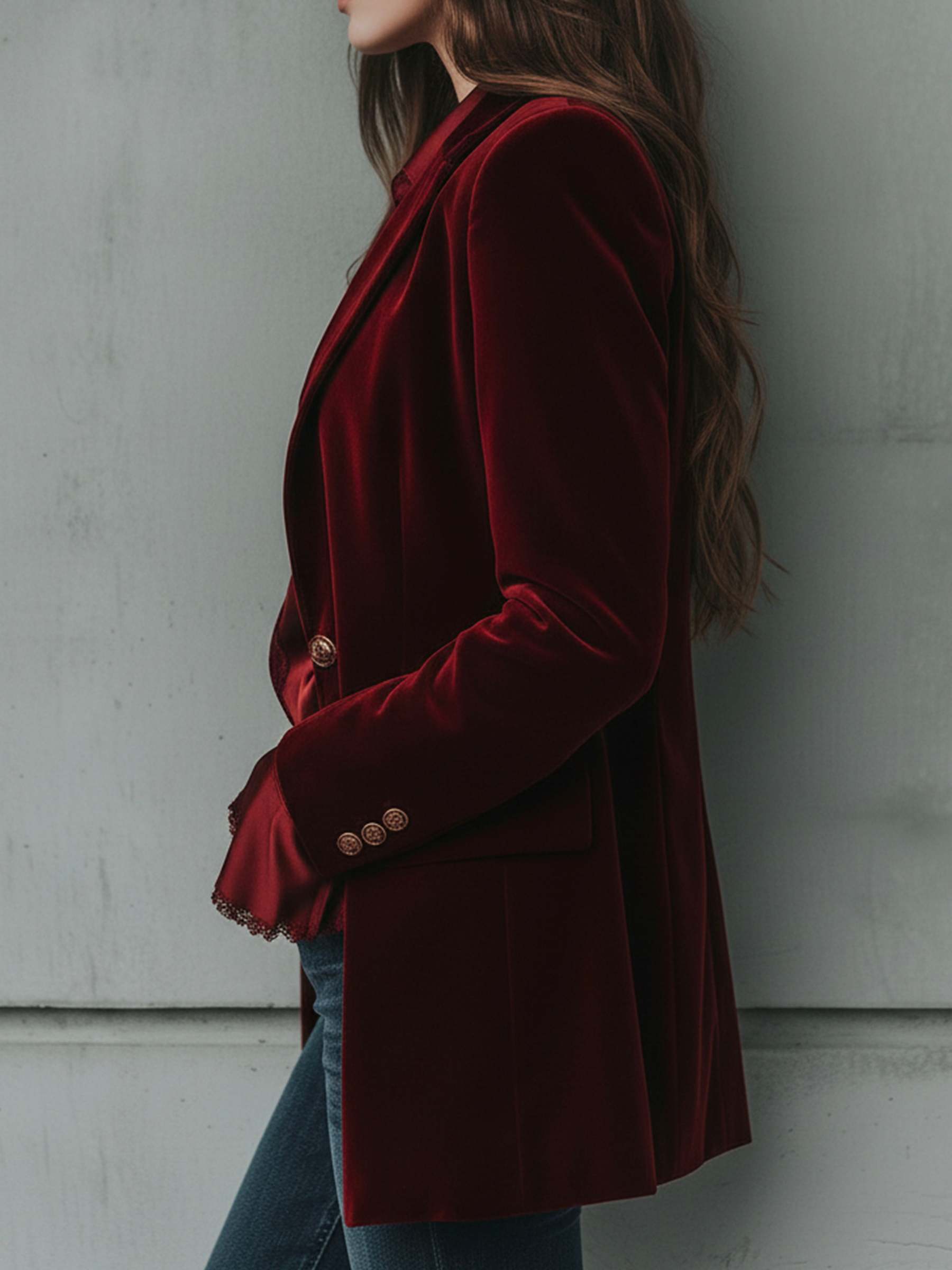 Vintage Longline Burgundy Velvet Blazer