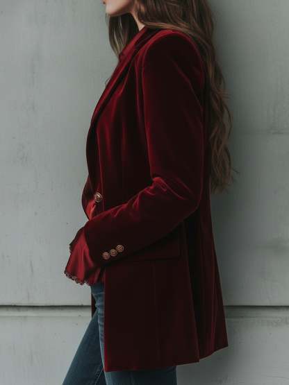 Vintage Longline Burgundy Velvet Blazer
