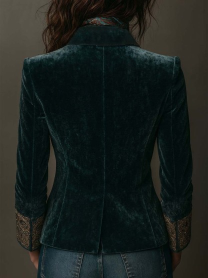 Velvet Blazer With Intricate Embroidered Lapels