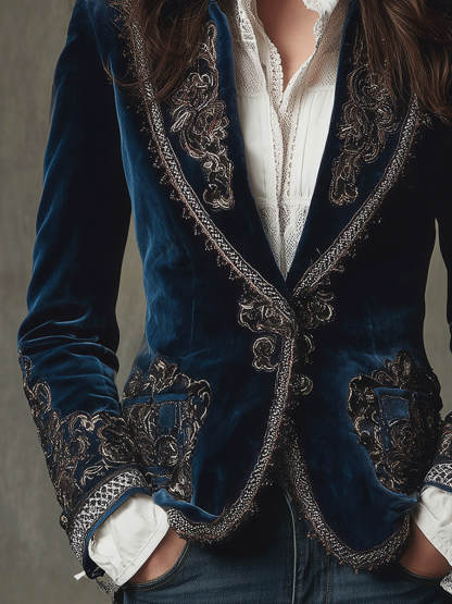 Regal Baroque Embroidered Velvet Tailored Blazer