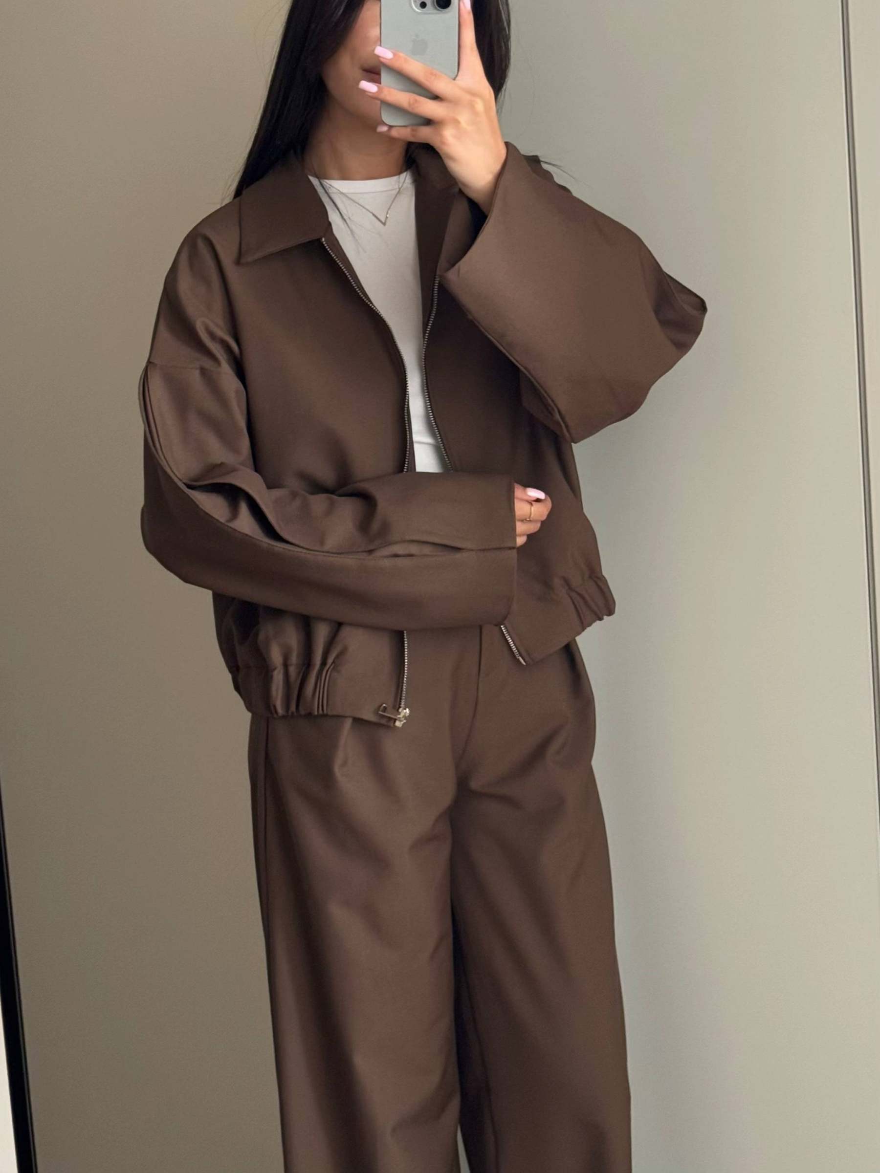 Zippered Jacket And Wide-leg Pants Two-piece Suit