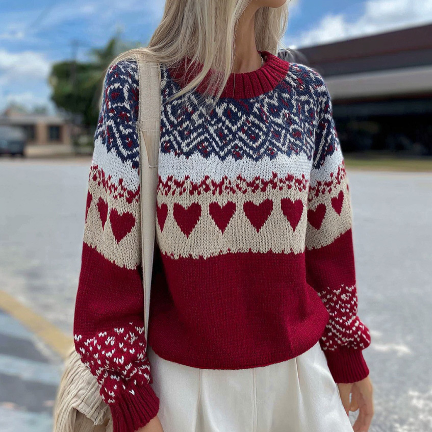 Women's Valentine's Day Heart Pattern Comfortable Knit Sweater