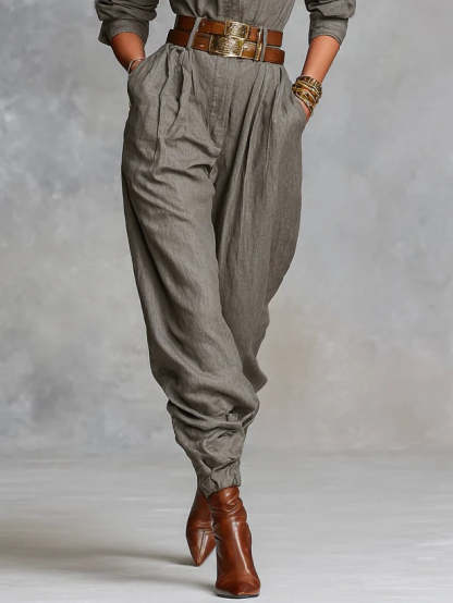 Cotton And Linen Blended Long Sleeve Shirt Jumpsuit
