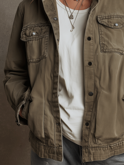 Casual Olive Cotton Utility Jacket