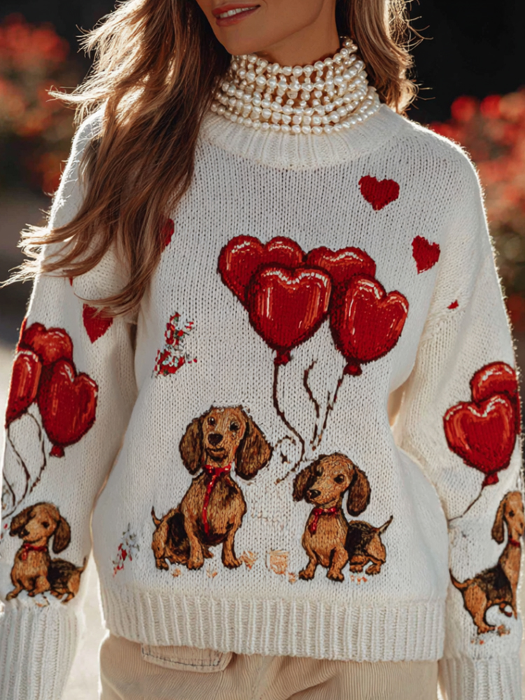 Valentine's Day Dog Lover Heart Balloon Crew Neck Sweater