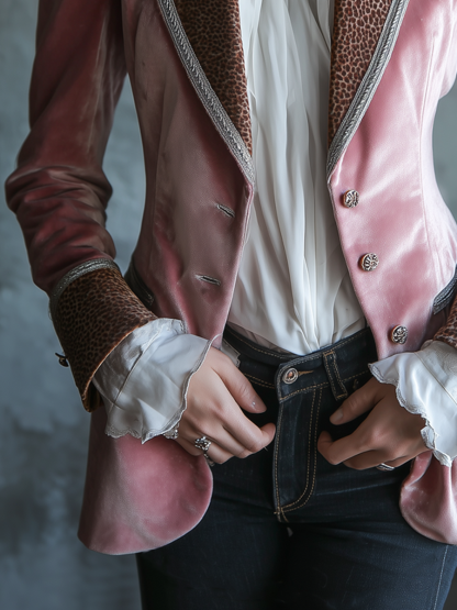 Vintage Eco-friendly Velvet Leopard Collar Jacket