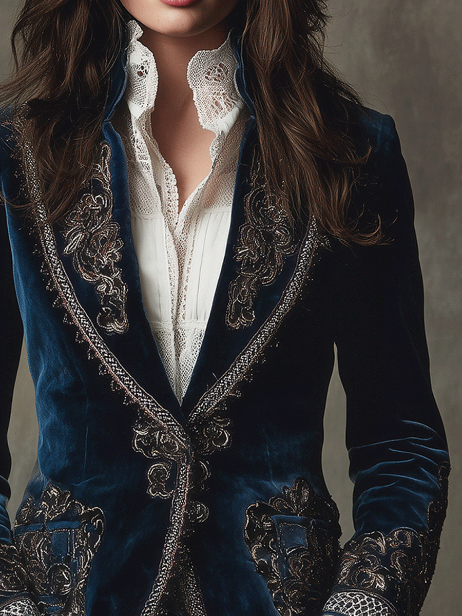 Regal Baroque Embroidered Velvet Tailored Blazer