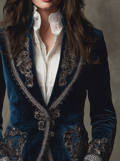 Regal Baroque Embroidered Velvet Tailored Blazer