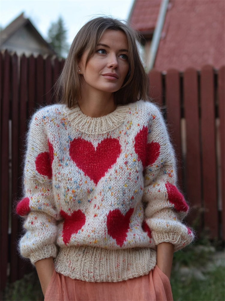 Vintage Valentine's Day Hearts Variegated Knit Sweater
