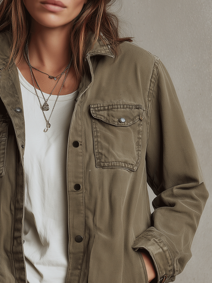 Casual Olive Cotton Utility Jacket