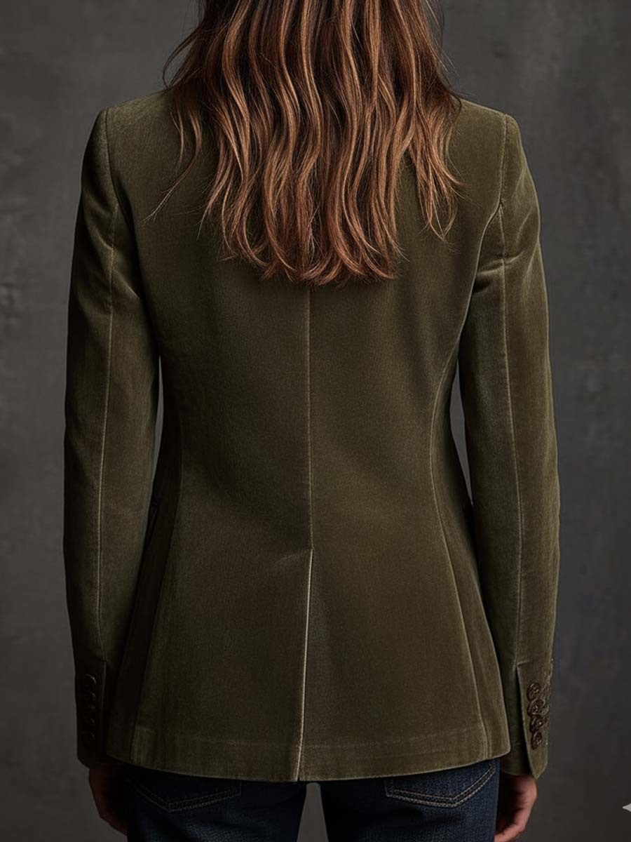 Olive Green Velvet Blazer With Intricate Floral Embroidery