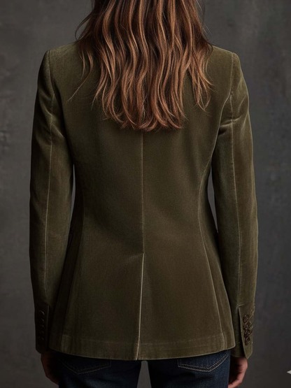 Olive Green Velvet Blazer With Intricate Floral Embroidery