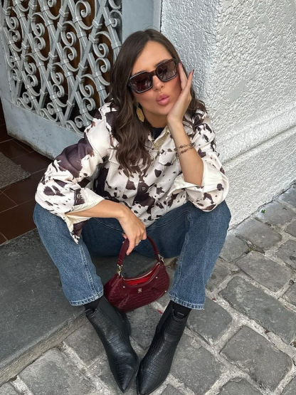 Women's fashionable and personalized irregular printed jacket