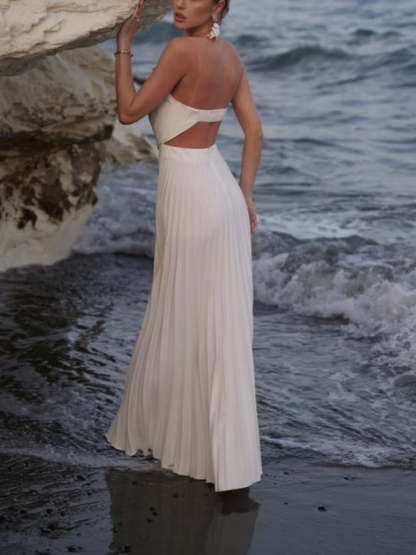 Evening Pleated Off Shoulder Maxi Dress Shell