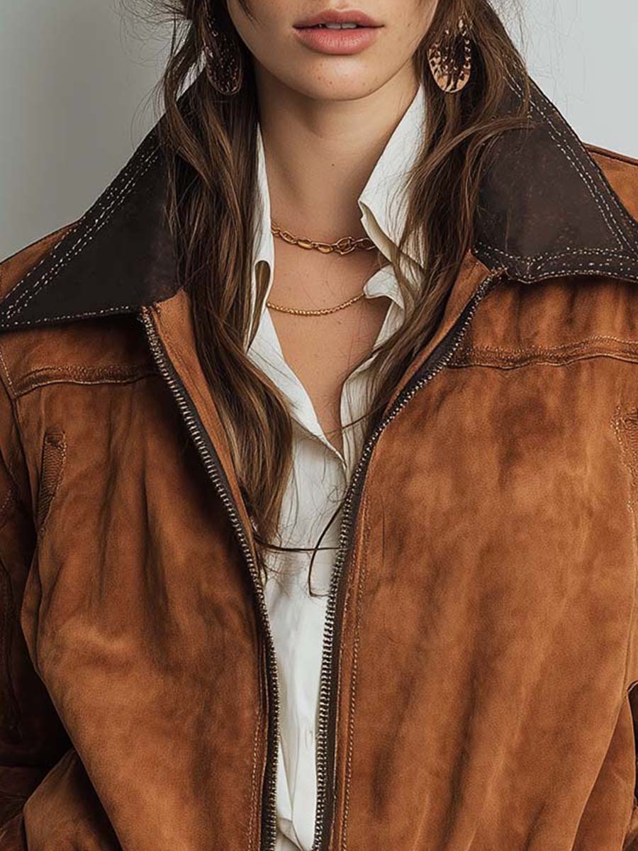 Vintage Distressed Suede Bomber Jacket