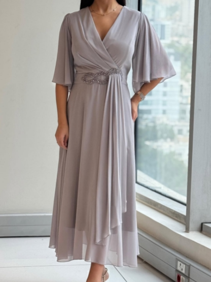Elegant V-neck chiffon maxi dress