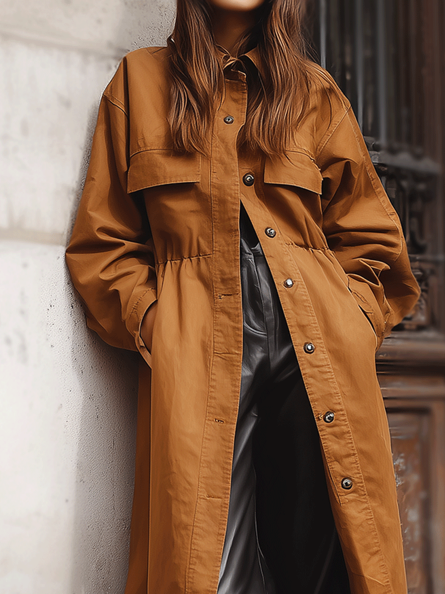 Casual Everyday Versatile Long Button Trench Coat