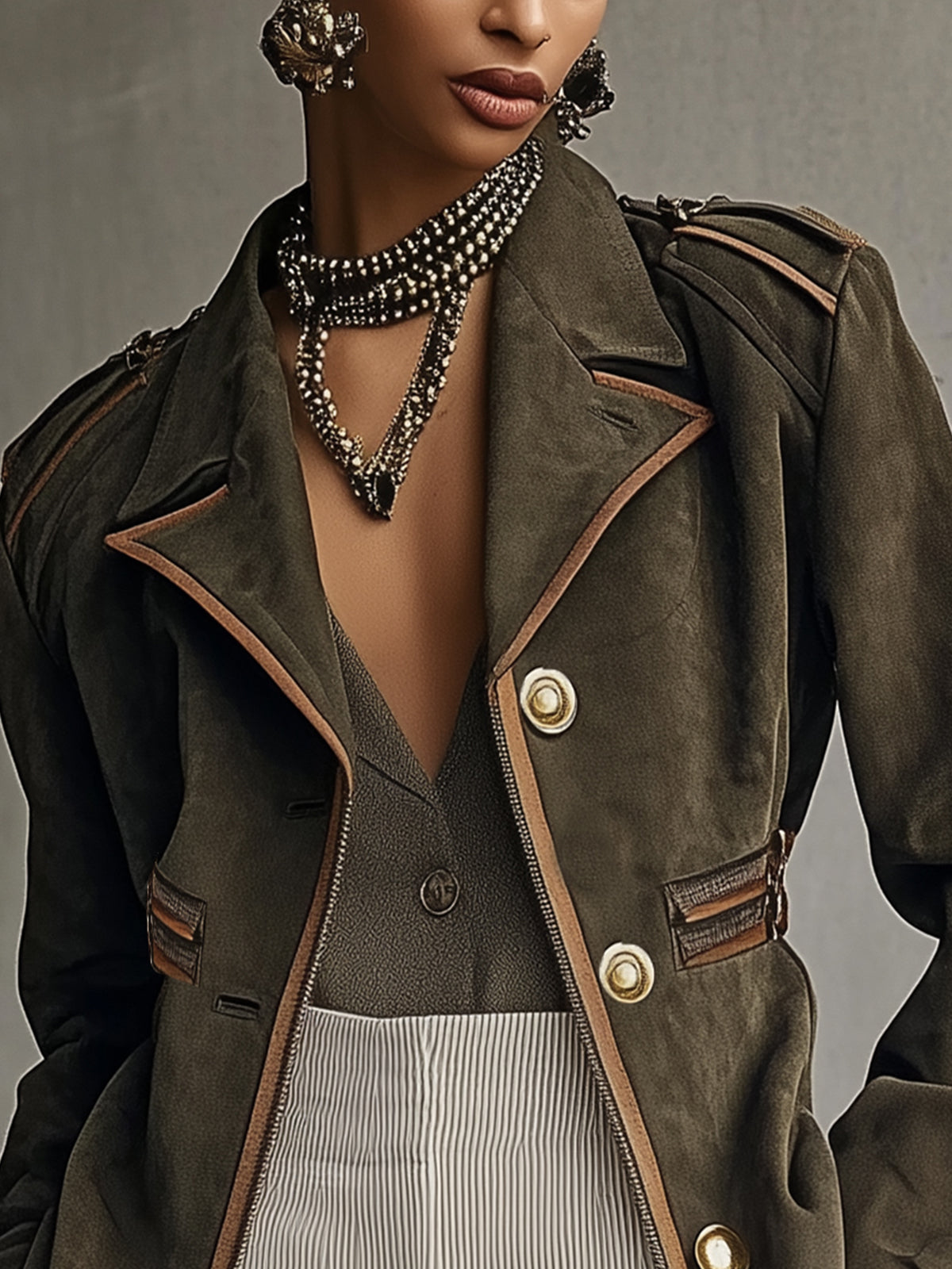 Olive Tailored Blazer With Khaki Trim