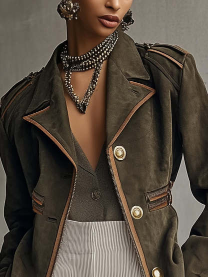 Olive Tailored Blazer With Khaki Trim