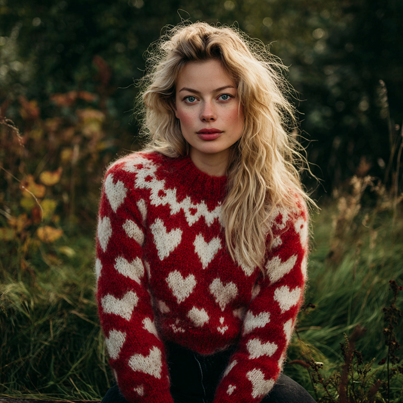 Women's Valentine's Day Heart Pattern Knitted Cardigan