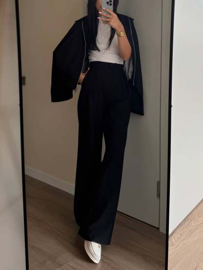Zippered Jacket And Wide-leg Pants Two-piece Suit