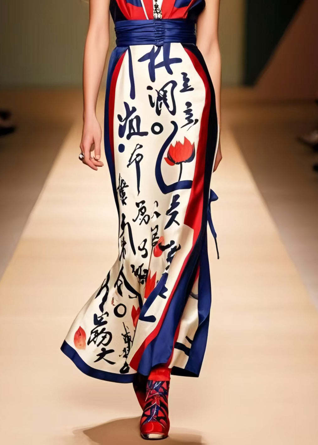 French Cold Shoulder Print Silk Halter Dress Summer