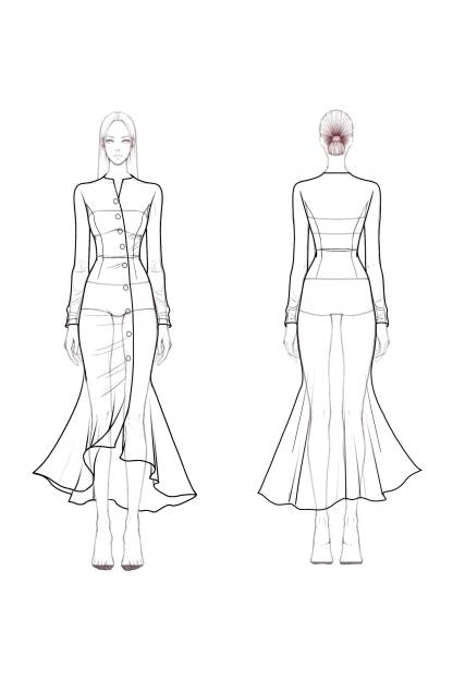 Work Dress Orange Split Neck Button Ruffle Sheath Midi Dress