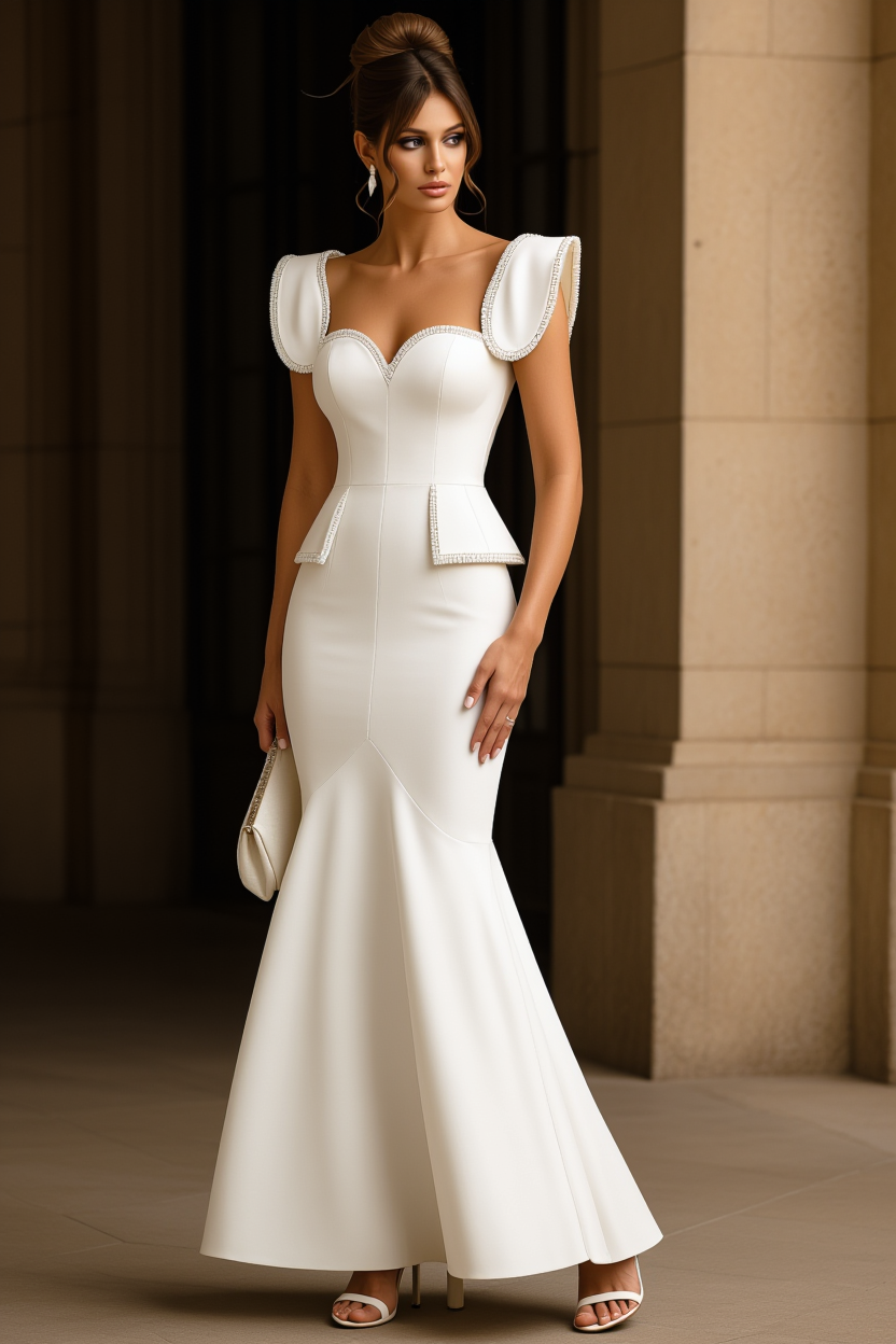Formal ​Wedding Dress White Sweetheart Neck Maxi Mermaid Dress