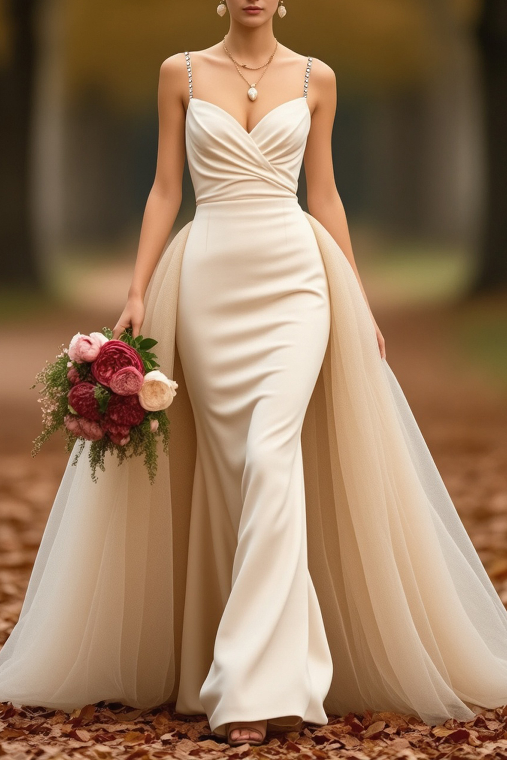 Formal ​Wedding Dress White Spaghetti Strap Maxi Mermaid Dress