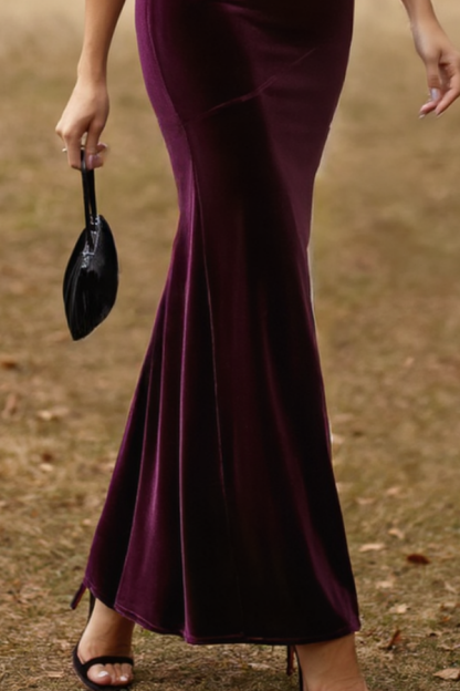 Cocktail Party Velvet Dress Dark Purple Strapless Mermaid Maxi Dress