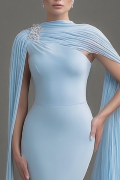 Formal ​Evening Dress Blue Cape Maxi Mermaid Dress