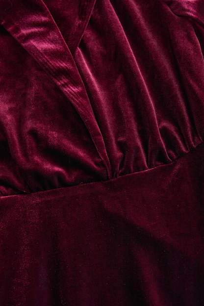 Classic Long-Sleeve Velvet Dress with Gold Accents