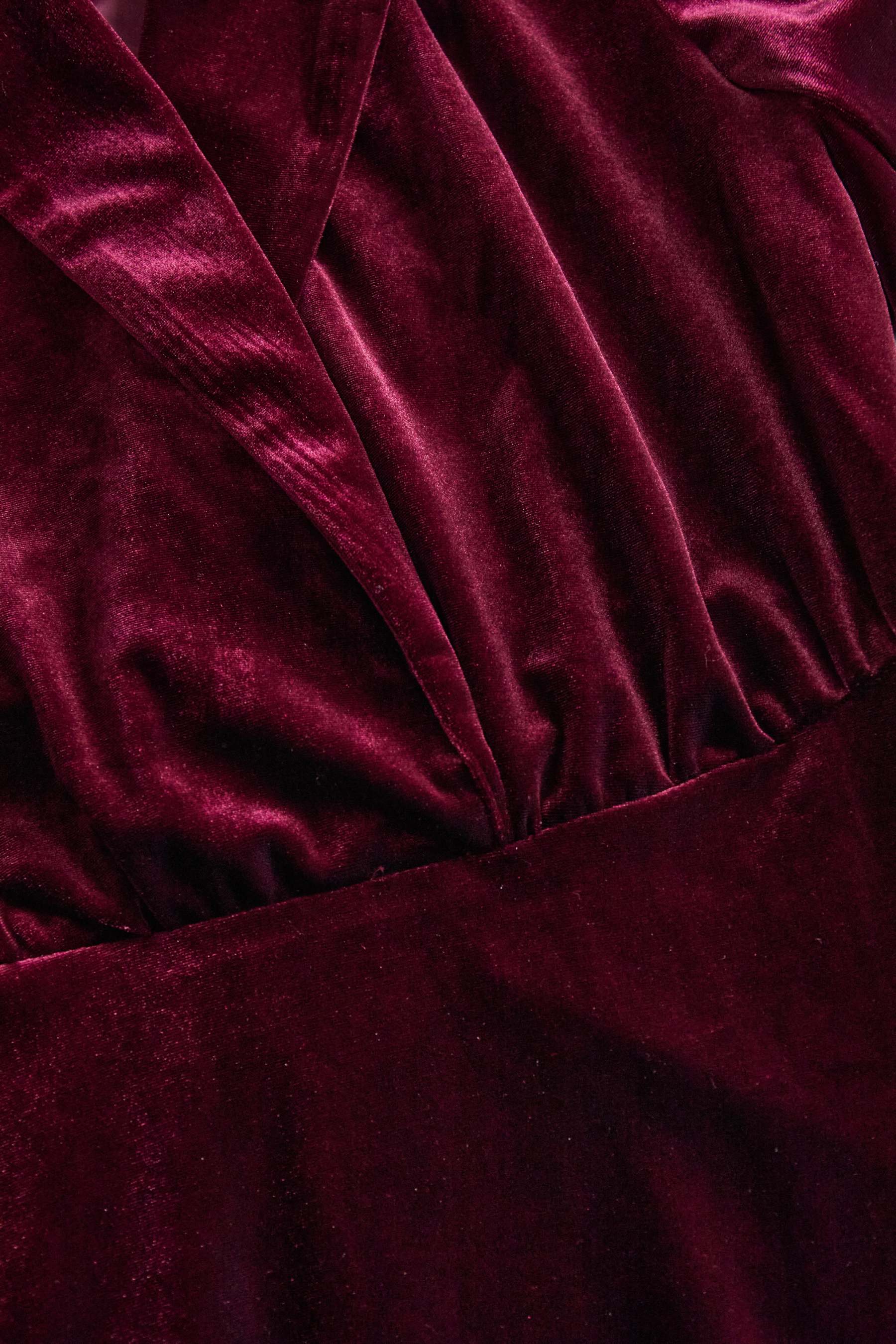 Classic Long-Sleeve Velvet Dress with Gold Accents