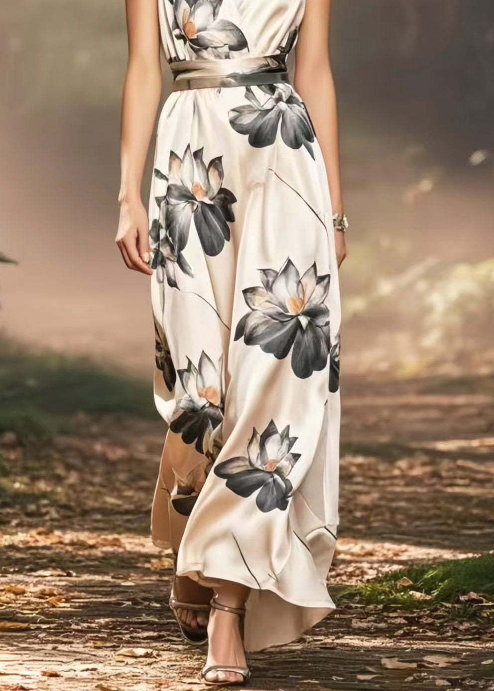 Italian Apricot Cinched Print Silk Robe Dresses Summer