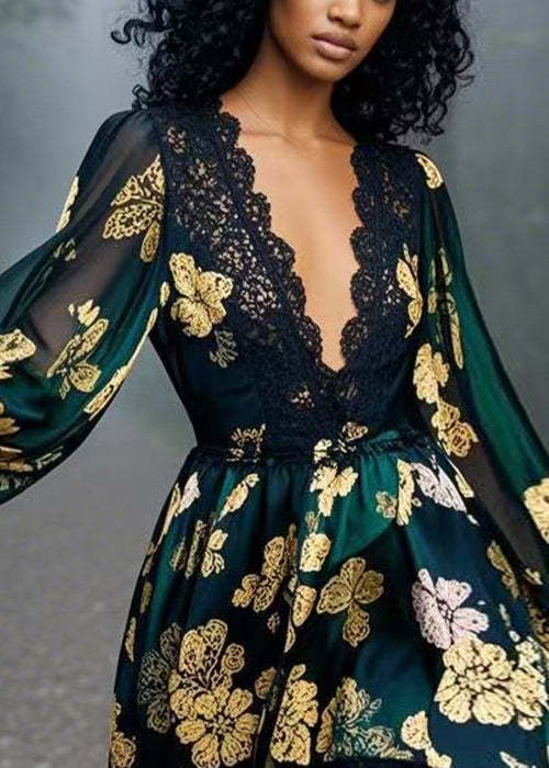 New Photo Color Print Patchwork Chiffon Mid Dress Spring