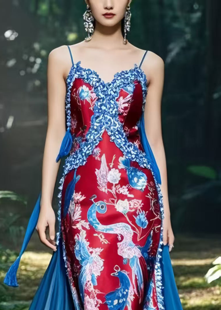 Original Design Red Patchwork Print Silk Vestidos Dress Summer