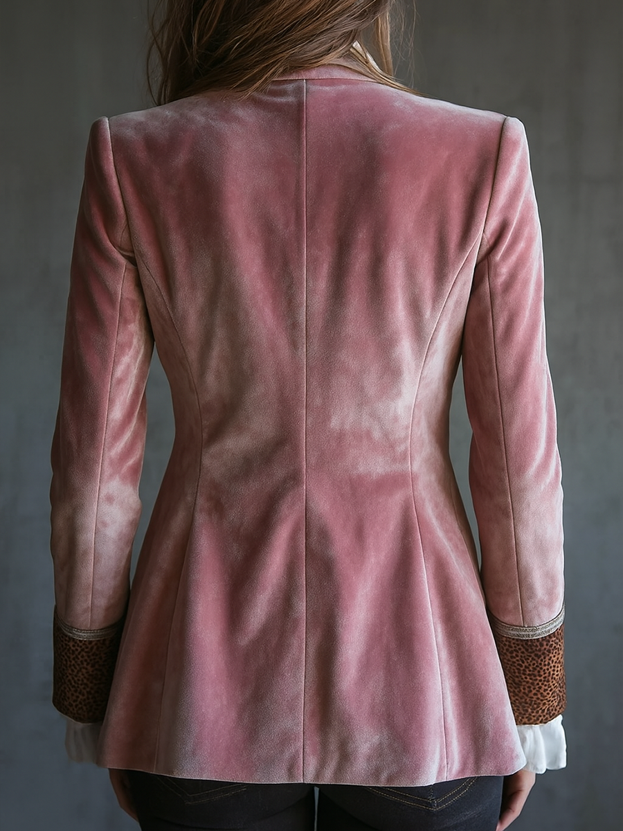 Vintage Eco-friendly Velvet Leopard Collar Jacket