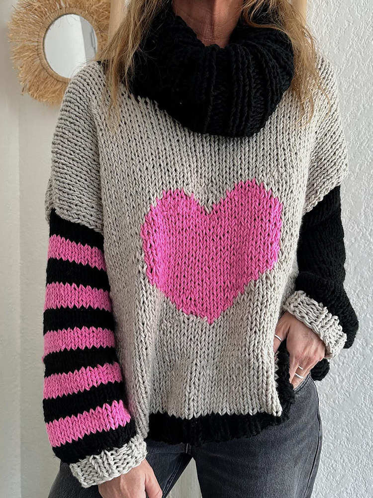 Valentine Heart Print Women's Turtleneck Sweater