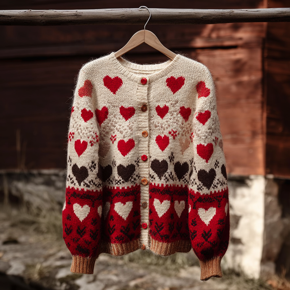 Valentine's Day Love Heart Pattern Women's Sweater Coat