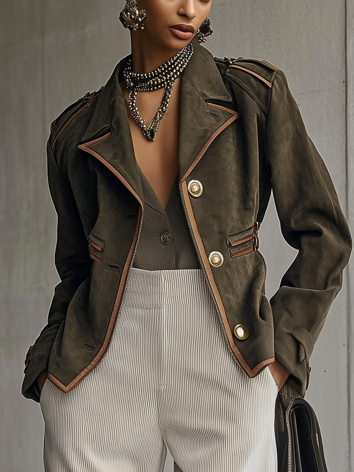 Olive Tailored Blazer With Khaki Trim